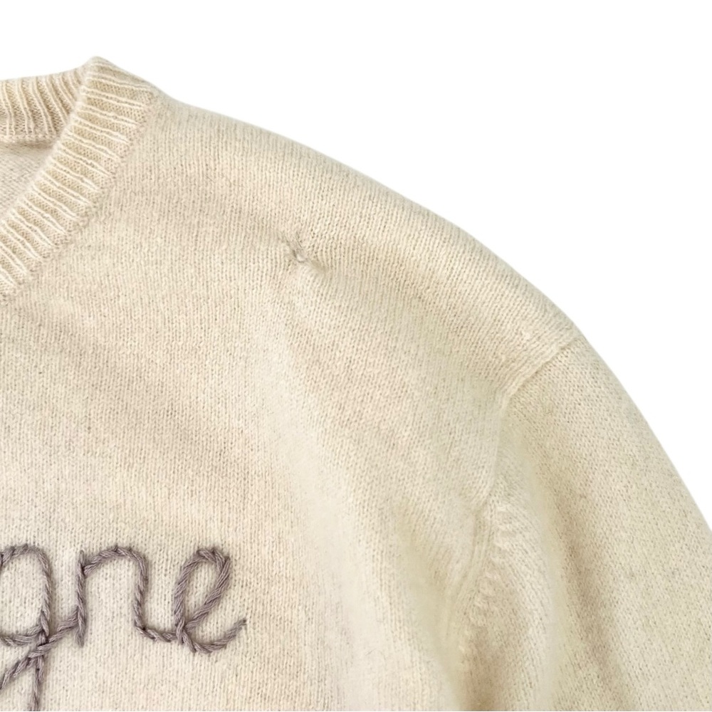 Lingua Franca Cream White Champagne Mami Cashmere Crewneck Sweater sz M - Picture 4 of 7